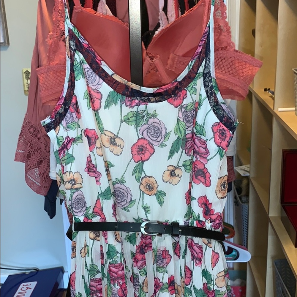 LC pleated floral midi dress with belt